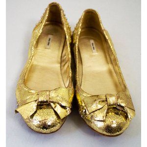 Miu Miu Gold Crackle Ballet Flats